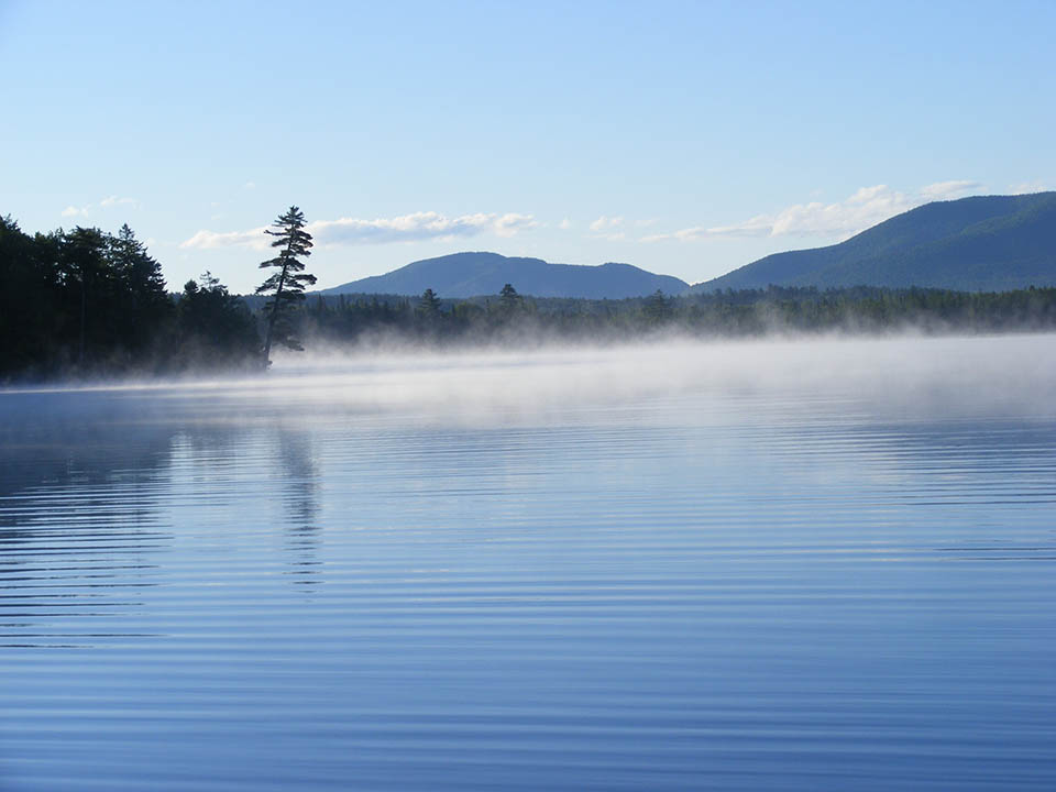 fog on the lake in the morning